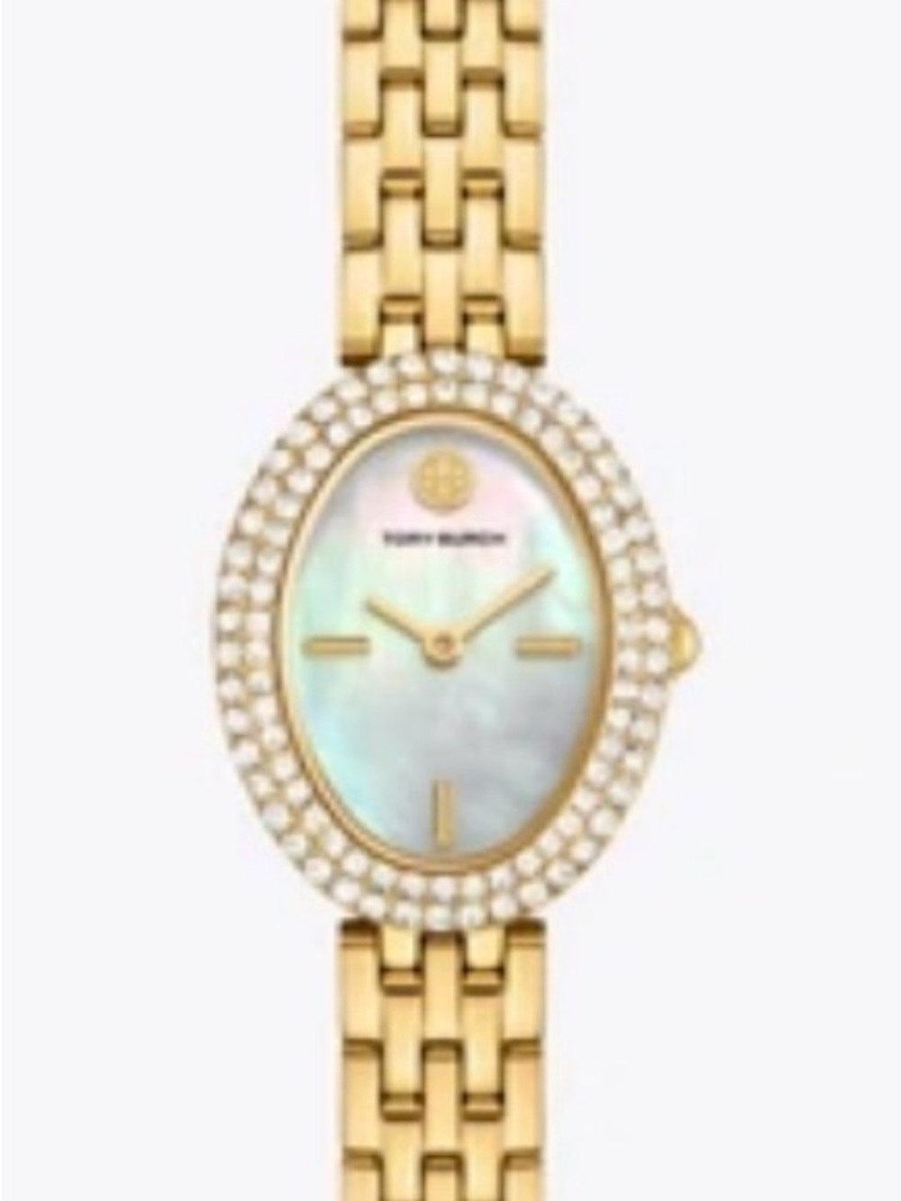 Tory Burch Gold Mother-of-Pearl Oval Crystal Bracelet Watch